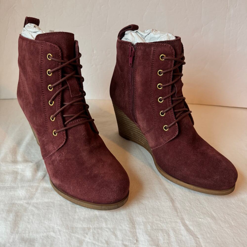 New Diba Blake Suede Leather Bootie Boot Women's 8‎ Burgundy Lace Up Side Zip